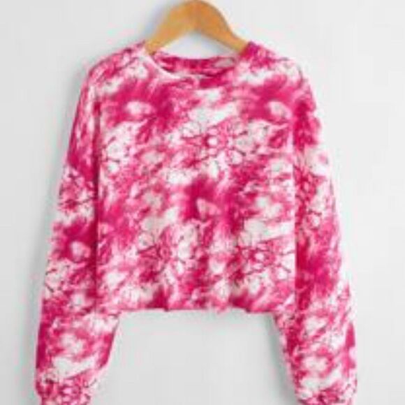 Shein size 7 pink n white tie dye crop top long sleeve shirt - Picture 1 of 3